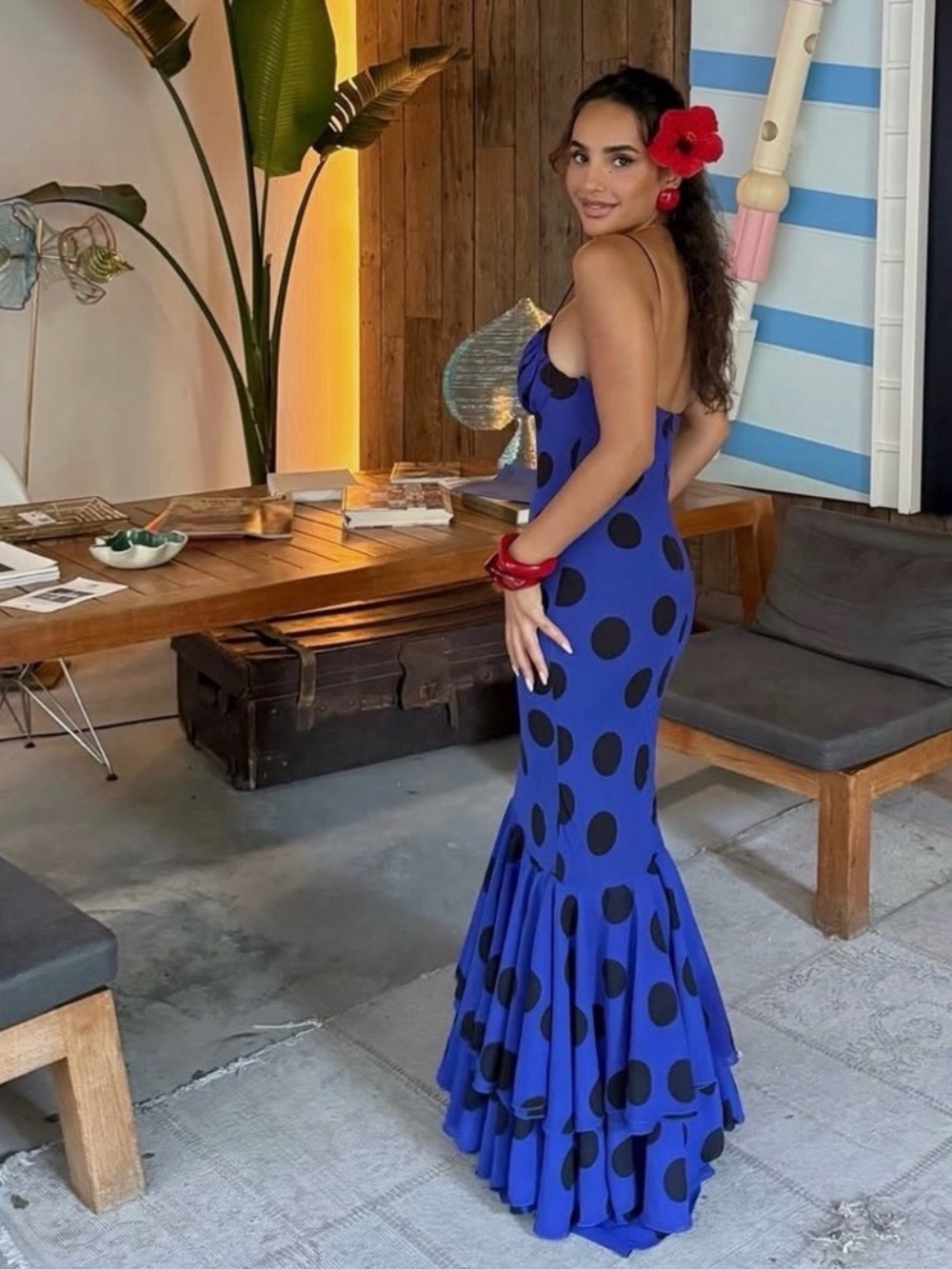 ZARA ~ Polka Dot Ruffle Long Dress - Picture 13 of 17